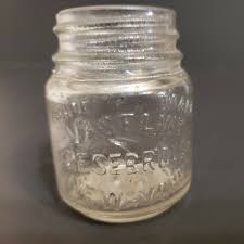 Vintage Vaseline pressed screw top embossed glass jar bottle ...