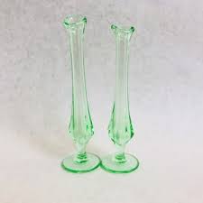Vintage Vaseline Glass Bud Vase Pair, Uranium Glass, Vintage ...