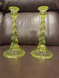 vaseline glass candlesticks products for sale | eBay