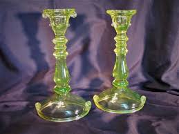 Vaseline Glass Tall Candlesticks - Designer Review & Photo