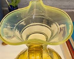 Vintage Yellow Glass Pitcher | Large Amber to Yellow Hand Blown Pitcher With Grape Motif - Etsy