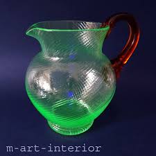Art Déco Glas Krug, Uranglas, Kanne, Uranium Glass Jug ...