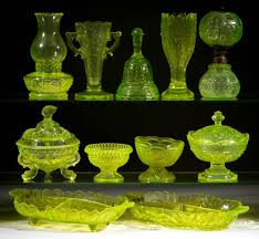 Sold at Auction: ASSORTED CONTEMPORARY VASELINE GLASS ARTICLES, LOT OF 11