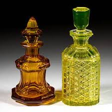 Assorted Canary Glass Cologne Bottles, Lot Of Three