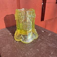 Vintage Summit Green Vaseline Uranium Glass Chrysanthemum ...