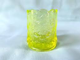 Vaseline Glass Toothpick Holder Yellow-green Depression ...