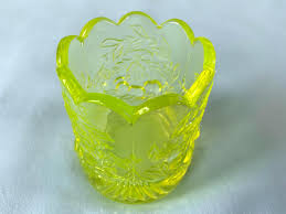 Vaseline Glass Toothpick Holder Yellow-green Depression ...