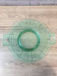 Antique Vaseline Uranium Etched Glass 10.25" Ten Sided Platter With Handles | eBay