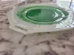Vintage Art Deco Plate - Frosted Satin Glass in White and Jade Green - Rare Collectible Glass Plate With Handles - Charger - Tray - Dining - Etsy