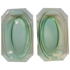 Pair of green depression glass oval dishes. For Sale at Ruby Lane