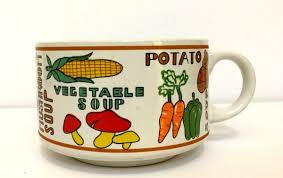 Vintage Large Soup Mug Celery Tomato Pea Chicken Onion Mushroom Veggie Potato | eBay