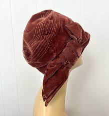 1920s Rust Velvet Bow Cloche Flapper Hat Cap - Etsy
