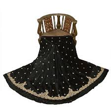 Sanskriti New Black Long Skirt Pure Satin Silk Hand Beads ...