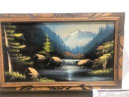 70s Velvet Mountain Scene beautiful Vintage Signed Wood ...