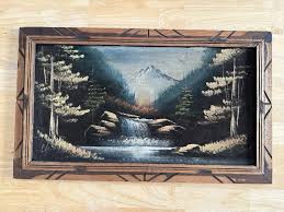 OG Landscape painting On Velvet Canvas Wooden Antique Frame ...