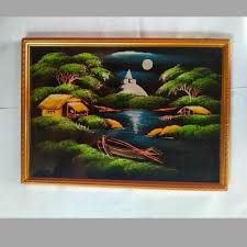 Black Velvet Art Vintage Framed Sri Lanka Landscape Handmade Fabric Painting | eBay