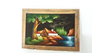 Vintage Velvet Painting Rustic Carved Mexican Frame House and Night Sky Nice Medium Size - Etsy