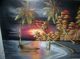 J. Frantz-Artist Haiti Original Oil Canvas Landscape Man with Boat Bright Colors | eBay