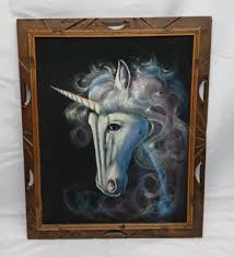 Vintage Wood Framed Velvet Unicorn Painting 80s 90s Fantasy ...
