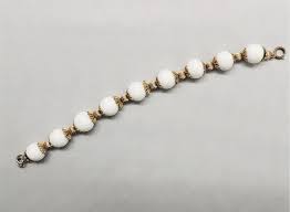 Vintage 1950s Signed Napier Goldtone White Resin Bead ...