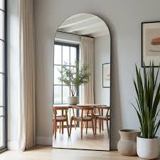 Latitude Run® Wooden Right-Angled Arched Full-Length Mirror With Stand | Wayfair