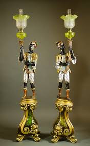 Lot - A PAIR OF FIGURAL BLACKAMOOR KEROSENE FLOOR LAMPS,