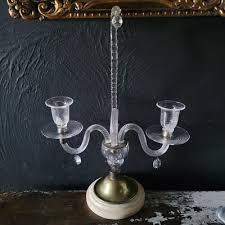 Antique Blown Glass and Brass Two-Arm Candelabra with ...