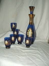 Vtg Murano Miniature Wine Set 6 glasses Cobalt Blue Venice Italy Hand Painted | eBay