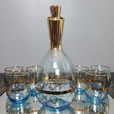 Vintage Murano Italian Blue & 22K Gold Blown Glass Wine ...