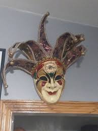Mardi Gras Jester Mask hand painted with red purple,gold and green | eBay