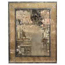 French Jansen Style Distressed Mirrors with Eglomise Greek Key Border For Sale at 1stDibs | greek style mirror, greek key mirror