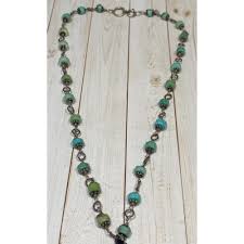 925 Turquoise Beaded Chain Link Necklace Abalone Half Moon ...