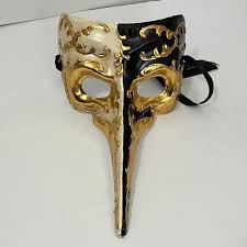Black white and gold plague doctor mask mardi gras... | Depop