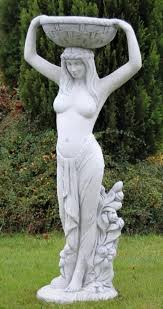 Casa Padrino Art Nouveau Garden Decoration Sculpture Woman with Flower Pot Grey H. 98 cm - Elegant