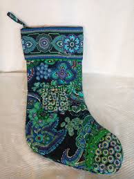 Retired Vera Bradley Christmas Stocking: Green Blue Quilted ...
