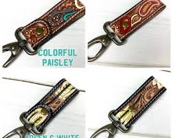 Tooled Leather Tab Key Fob - Etsy