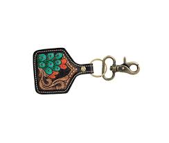 Prairie Grasslands Hand-Tooled Key Fob – Cowhide Chick