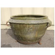 Large Vintage Guatemalan Green Glazed Urn Pot Planter with ...