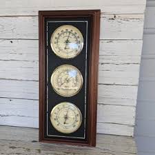 Vintage Three Section Weather Center - Wooden Weather Station With Key - Humidity - Barometer - Thermometer Wall Mount - Etsy