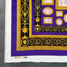 GIANNI VERSACE velvet fabric panel Quadreria print purple ...