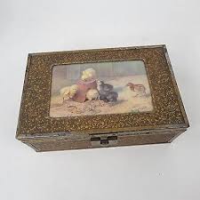 Vintage Gold Metal Covered Decoratve Jewelry box, Baby chick picture on top | eBay