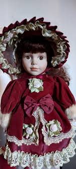 Vintage Porcelain Stand Doll in Red Dress/ Collectible Doll ...