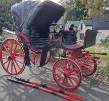 Sold at Auction: A HORSE CARRIAGE, painted red and black, single horse.
