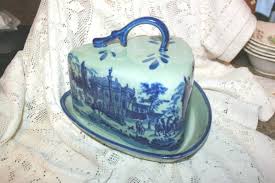 Vintage blue transferware CHEESE DOME Covered Dish Pottery ...