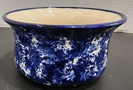 Unusual Old BLUE Sponge Glazed by Sally Pottery, Stoneware ...