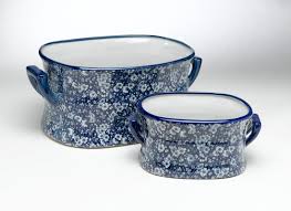 Pair Large & Medium Blue & White Chintz Calico Floral ...