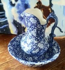Vintage Ironstone blue floral pitcher and bowl vanity set ...