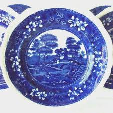 SIX ANTIQUE SPODE BLUE TOWER 9 1/4"LUNCH PLATES GADROONED ...
