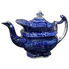 Historical Staffordshire Blue Teapot Macdonough's Victory Ca ...