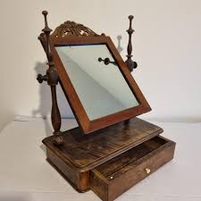 Antique Swedish Shaving Mirror: Turned Wood Swivel Stand ...